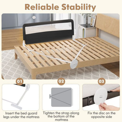 150CM Foldable Baby Bed Rail Guard with Washable Cover and Safety Strap-Black