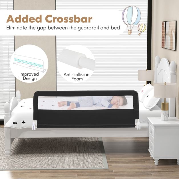 150CM Foldable Baby Bed Rail Guard with Washable Cover and Safety Strap-Black