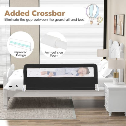 150CM Foldable Baby Bed Rail Guard with Washable Cover and Safety Strap-Black