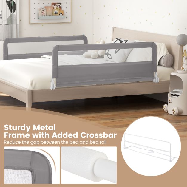 150CM Foldable Baby Bed Rail Guard with Washable Cover and Safety Strap-Grey