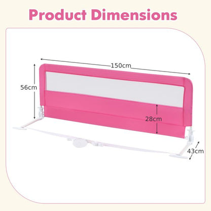 150CM Foldable Baby Bed Rail Guard with Washable Cover and Safety Strap-Pink