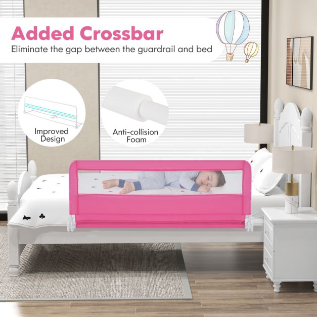 150CM Foldable Baby Bed Rail Guard with Washable Cover and Safety Strap-Pink