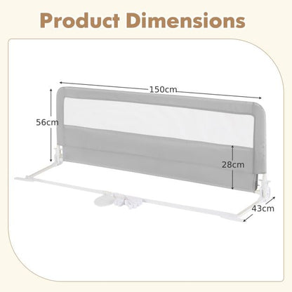 150CM Foldable Baby Bed Rail Guard with Washable Cover and Safety Strap-Silver