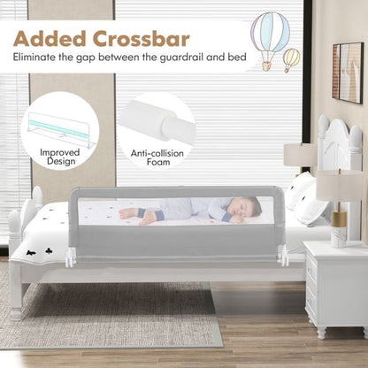 150CM Foldable Baby Bed Rail Guard with Washable Cover and Safety Strap-Silver
