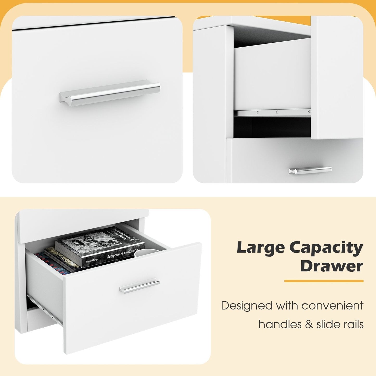 Space-saving Night Chest with 3 Drawers and Handles for Bedroom-White