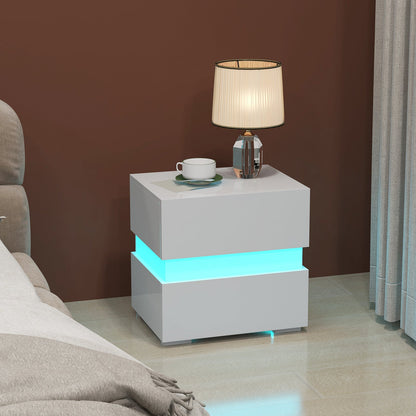 Bedside Table LED Nightstand with 2 Drawers-White