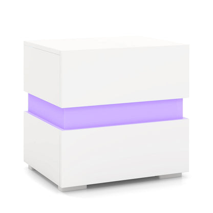 Bedside Table LED Nightstand with 2 Drawers-White