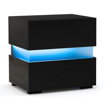 Bedside Table LED  Nightstand with 2 Drawers-Black
