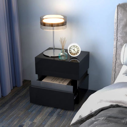 Bedside Table LED  Nightstand with 2 Drawers-Black