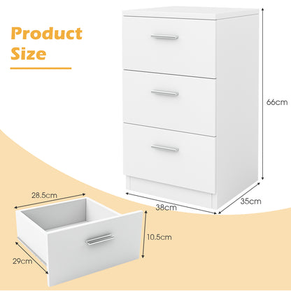 Space-saving Night Chest with 3 Drawers and Handles for Bedroom-White