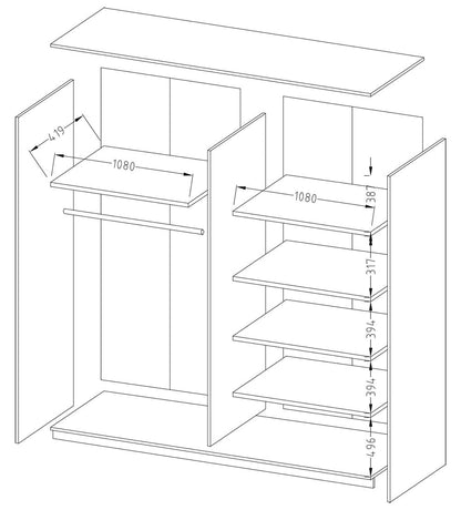 Beta Sliding Door Mirrored Wardrobe