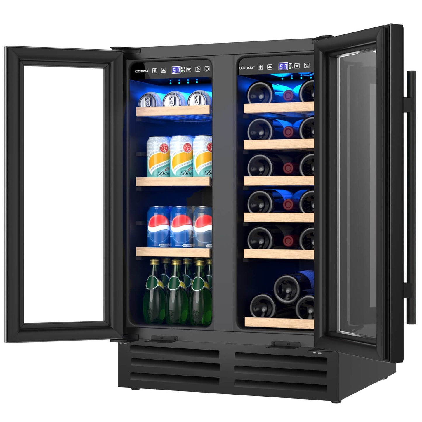 2-Door Dual Zone Beverage Wine Fridge with Auto Defrost Function-Black