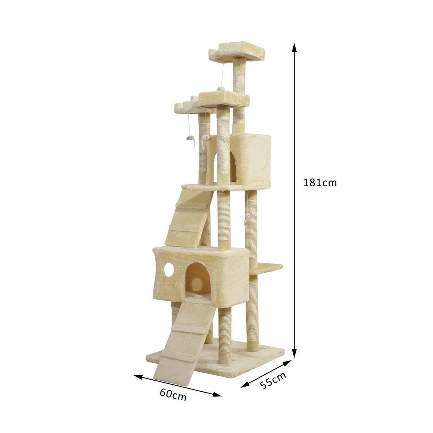 PawHut Cat Tower Centre Sisal Kitten Tree Scratch Scratcher Scratching Post Toy Climbing Tree Bed Multi Level 181cm(H)