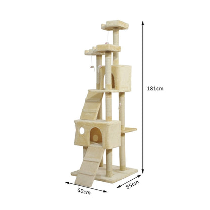 PawHut Cat Tower Centre Sisal Kitten Tree Scratch Scratcher Scratching Post Toy Climbing Tree Bed Multi Level 181cm(H)