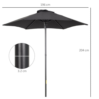 Outsunny Parasol Umbrella 2m Patio Outdoor Sun Shade with 6 Sturdy Ribs for Balcony, Bench, Garden, Black