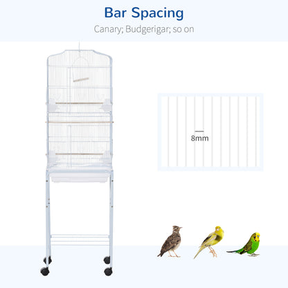 PawHut Bird Cage Budgie Cages for Finch Canary Parakeet with Stand Wheels Slide-out Tray Accessories Storage Shelf, White 46.5 x 36 x 157 cm