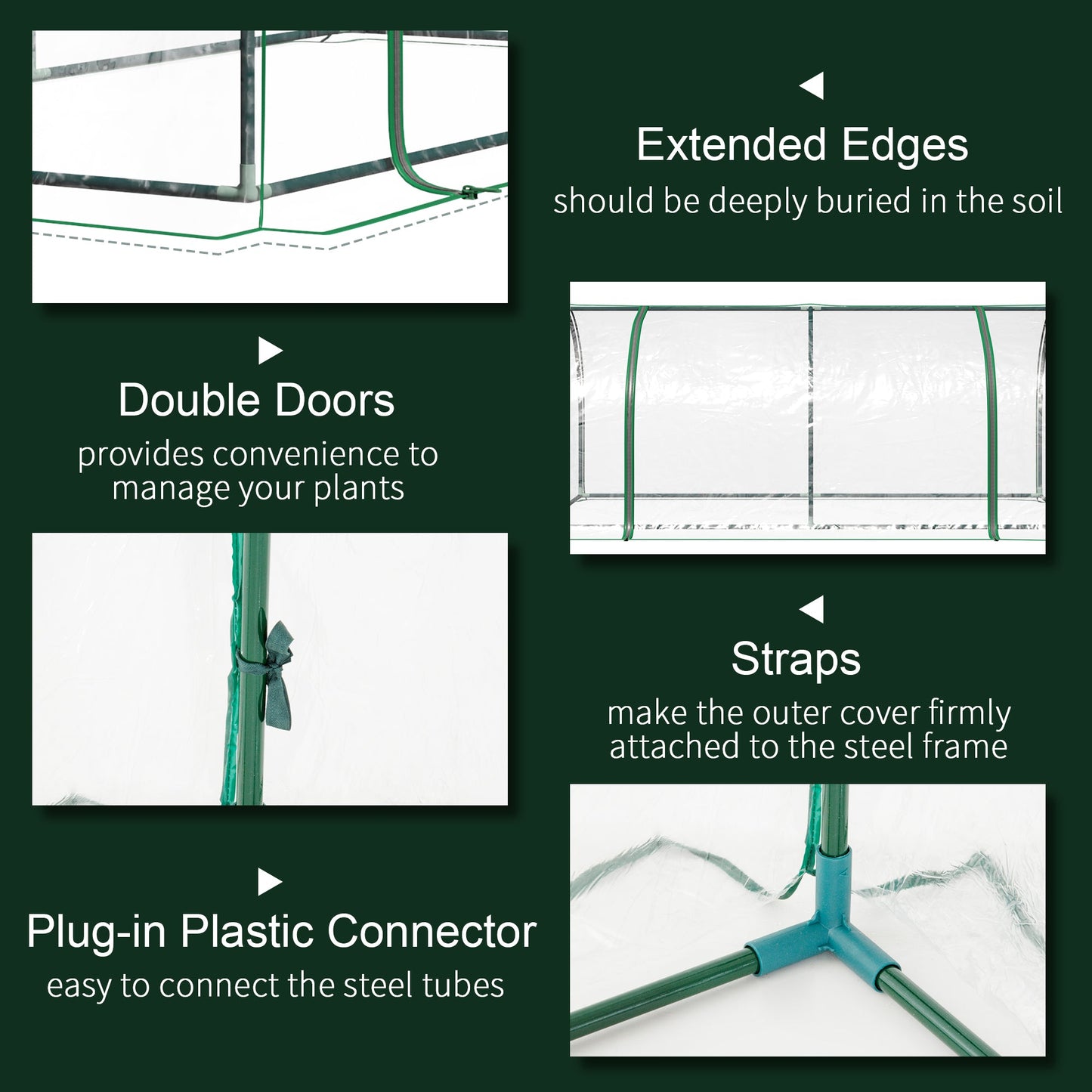 Outsunny Tunnel Greenhouse Green House للحديقة الخارجية، إطار فولاذي، غطاء من البولي إيثيلين، شفاف، 200 × 100 × 80 سم