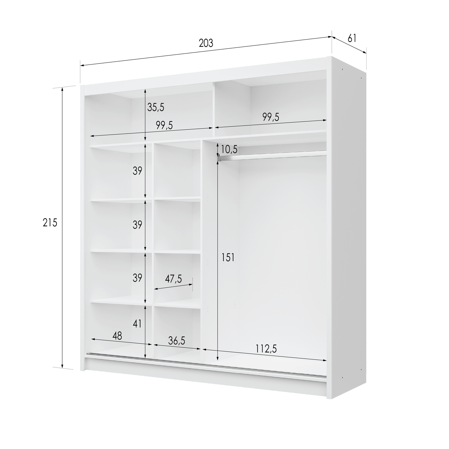 KINGSTON 203cm Sliding Door Wardrobe Oak Canyon + White + Mirror