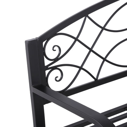 Outsunny 2 Seater Outdoor Patio Metal Garden Bench Yard Furniture Porch  Park Chair Loveseat Black 129L x 91H x 50W cm