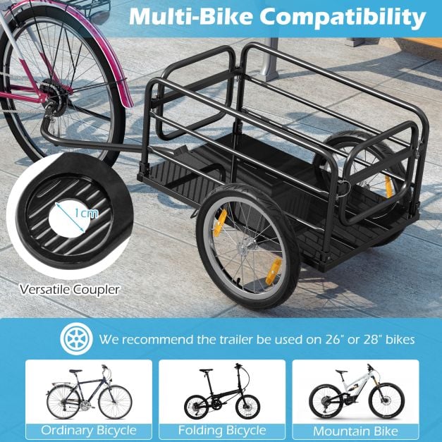 Bicycle Trailer Cargo Trailer Foldable with Cover &amp; Coupler &amp; Reflectors 145.5 x 61 x 58 cm