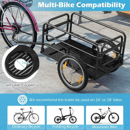 Bicycle Trailer Cargo Trailer Foldable with Cover &amp; Coupler &amp; Reflectors 145.5 x 61 x 58 cm