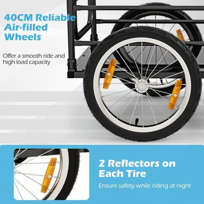Bicycle Trailer Cargo Trailer Foldable with Cover &amp; Coupler &amp; Reflectors 145.5 x 61 x 58 cm