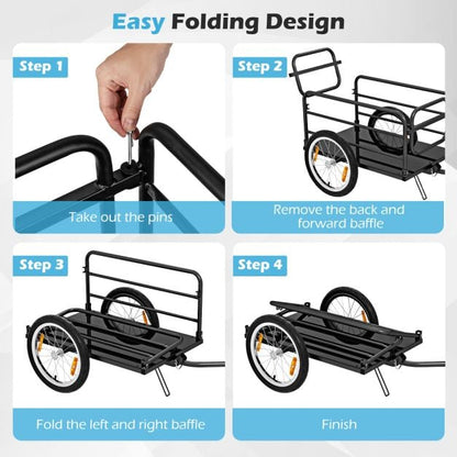 Bicycle Trailer Cargo Trailer Foldable with Cover &amp; Coupler &amp; Reflectors 145.5 x 61 x 58 cm