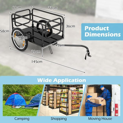 Bicycle Trailer Cargo Trailer Foldable with Cover &amp; Coupler &amp; Reflectors 145.5 x 61 x 58 cm