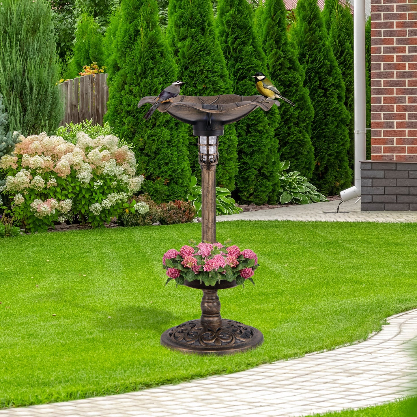 Solar-Powered Bird Bath and Feeder Combo Set for Garden Yard Lawn-Bronze