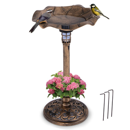 Solar-Powered Bird Bath and Feeder Combo Set for Garden Yard Lawn-Bronze