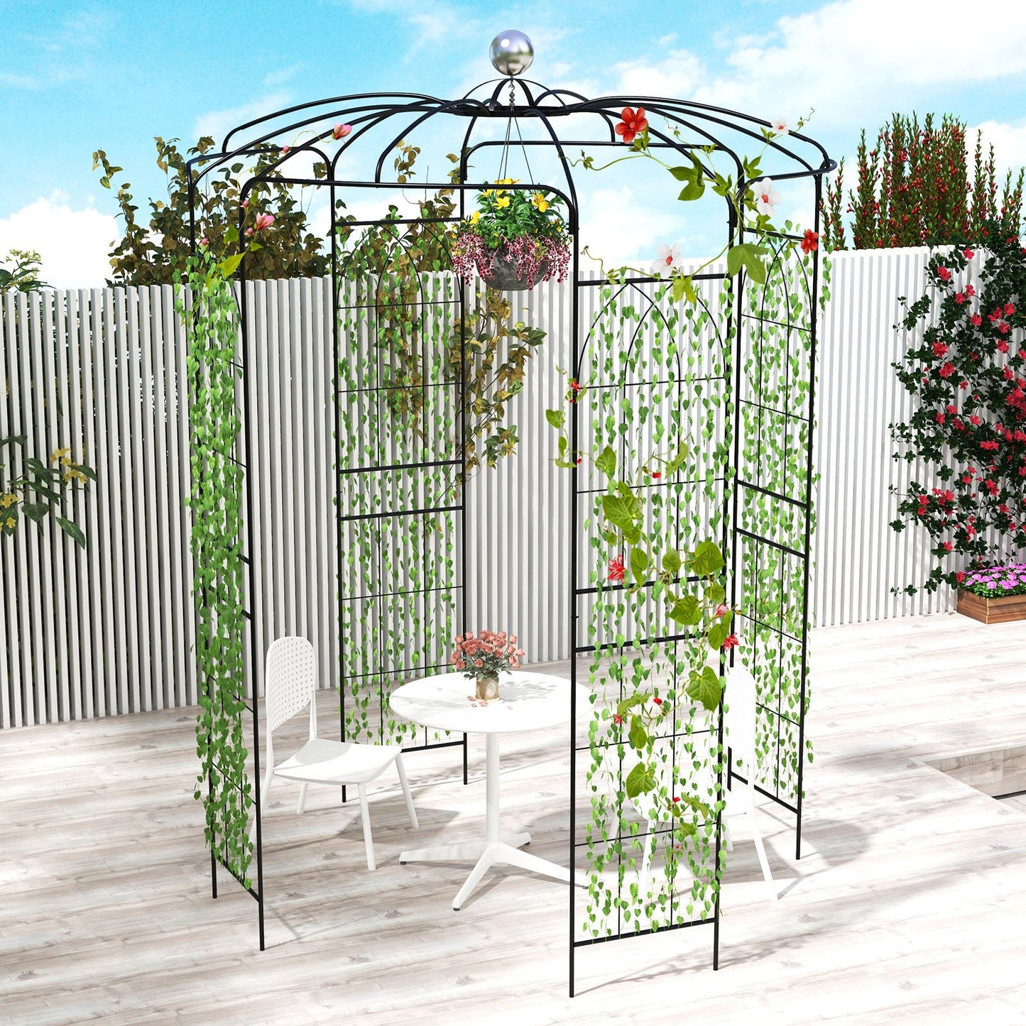 Birdcage Shape Gazebo Pergola Arch Trellis with Hanging Hook-Black