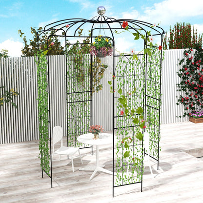 Birdcage Shape Gazebo Pergola Arch Trellis with Hanging Hook-Black