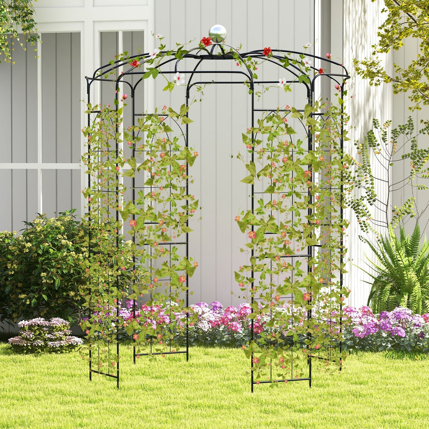 Birdcage Shape Gazebo Pergola Arch Trellis with Hanging Hook-Black