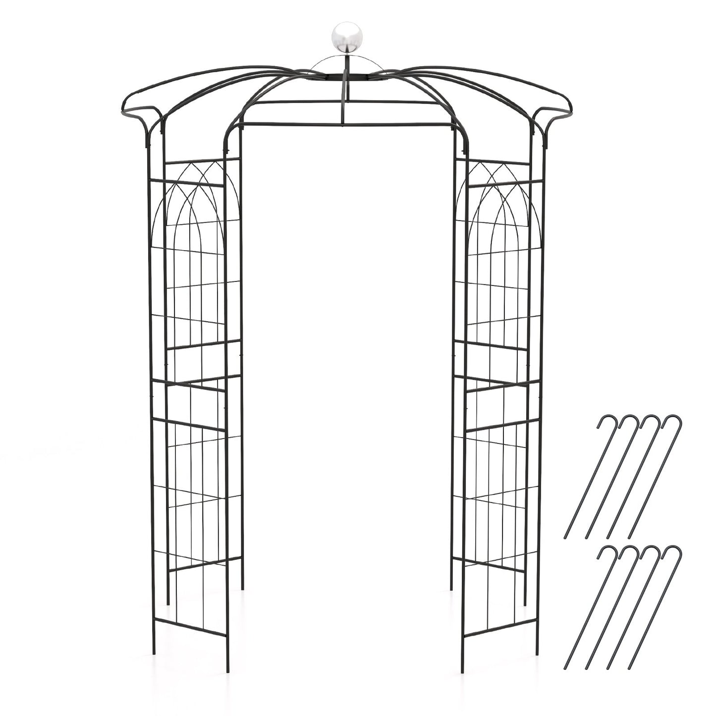 Birdcage Shape Gazebo Pergola Arch Trellis with Hanging Hook-Black