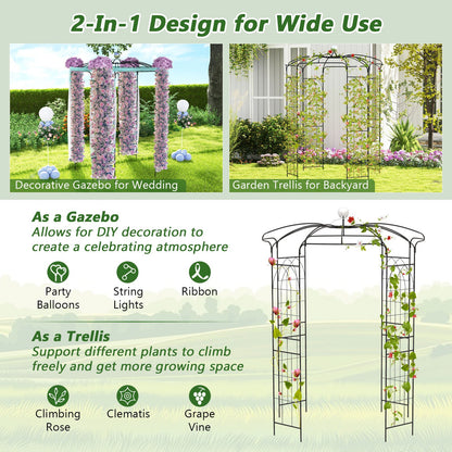 Birdcage Shape Gazebo Pergola Arch Trellis with Hanging Hook-Black