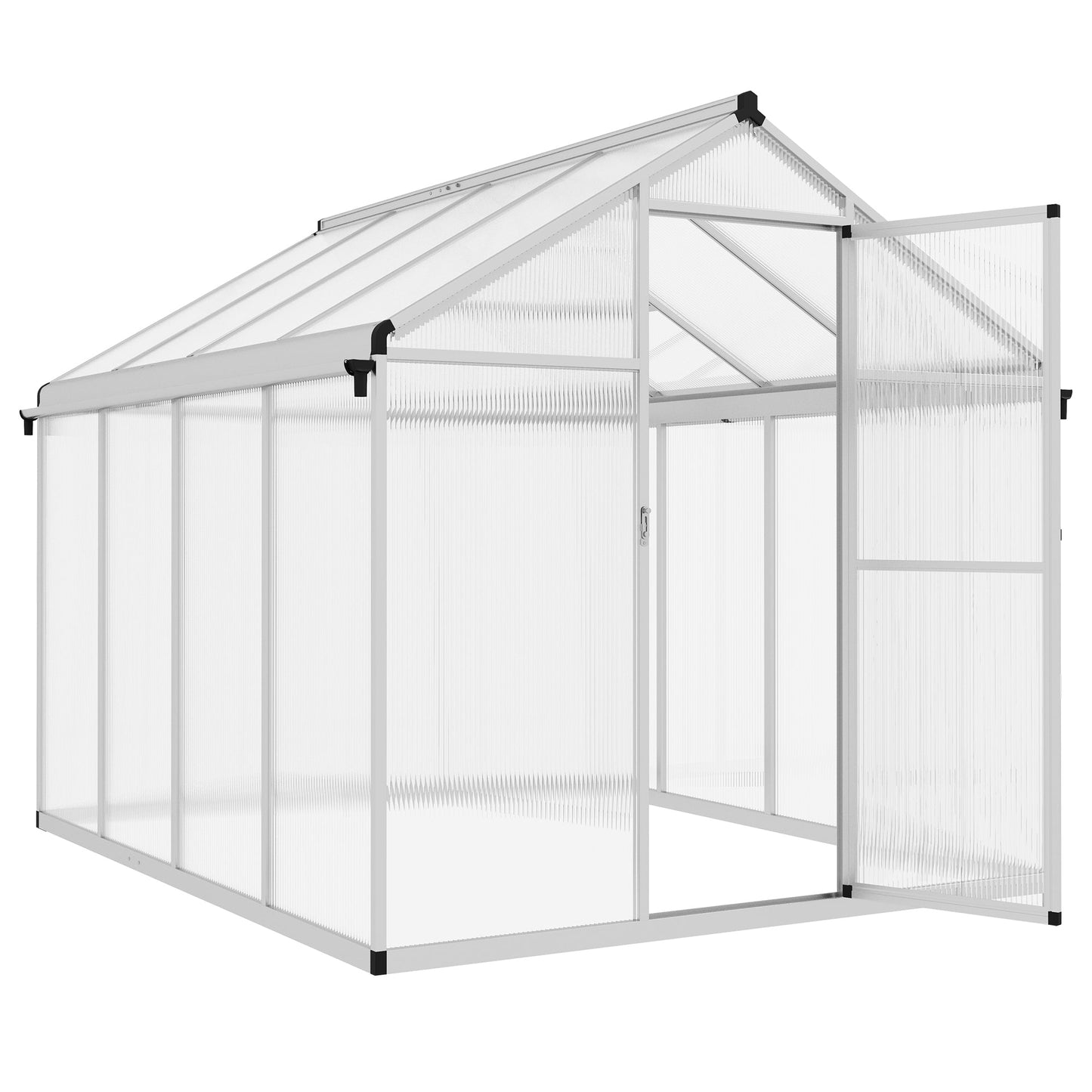 Outsunny 6 x 8ft Polycarbonate Greenhouse With Rain Gutters, Large Walk In With Door And Window, Garden Grow House With Aluminium Frame