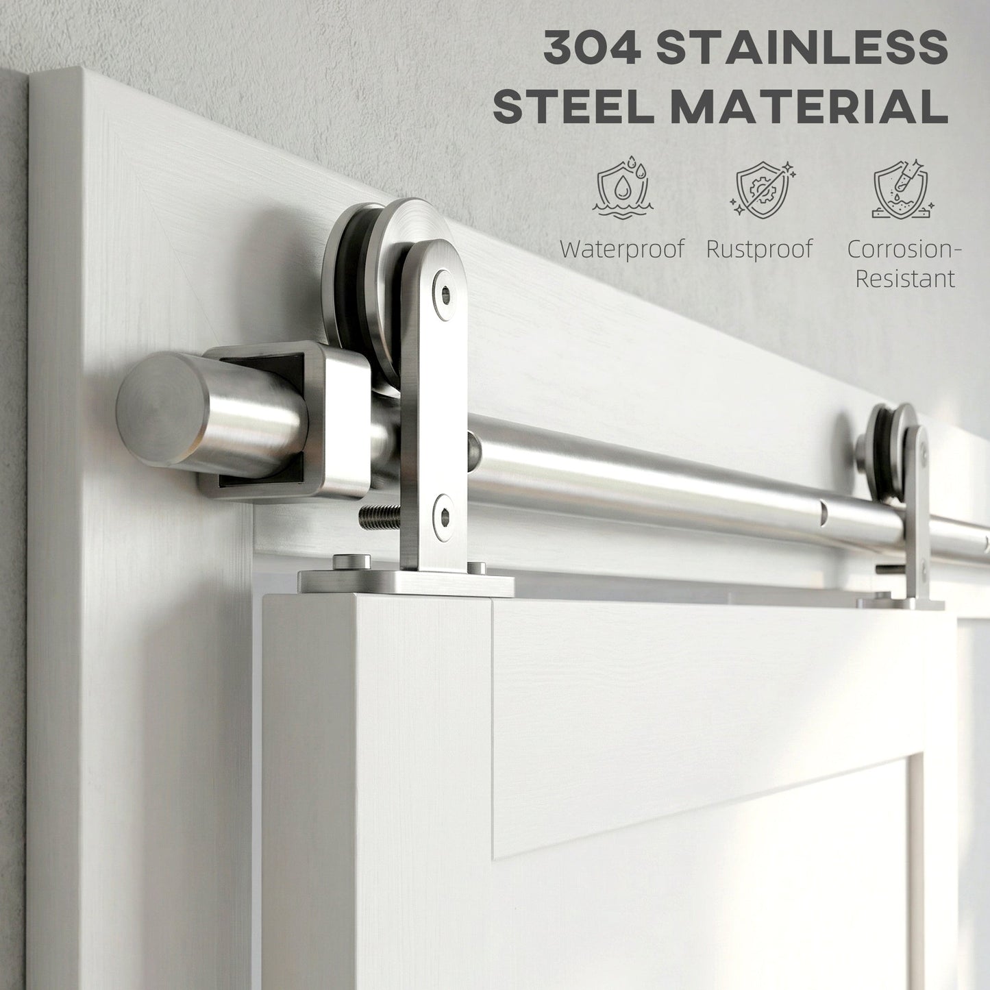 HOMCOM Sliding Door Hardware Kit Heavy Duty 304 Stainless Steel 152 cm Wide Door Silver Tone