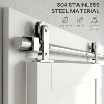 HOMCOM Sliding Door Hardware Kit Heavy Duty 304 Stainless Steel 152 cm Wide Door Silver Tone