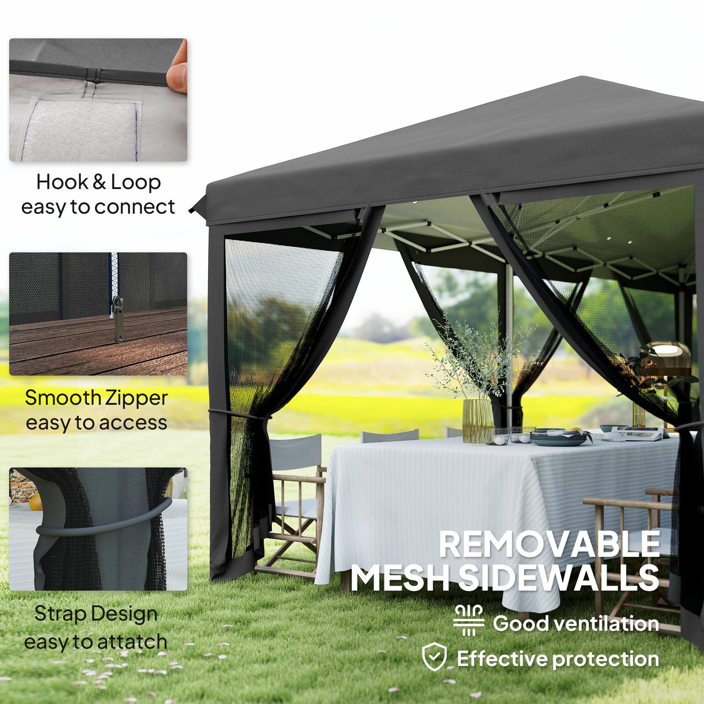 Outsunny 3 x 6m Pop Up Gazebo, zadaszenie zewnętrzne, namiot imprezowy na wesele z 6 ściankami z siatki i torbą transportową, czarny
