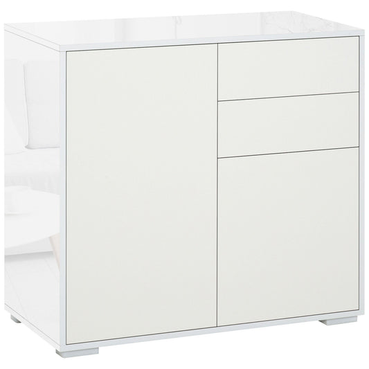 Push-Open Cabinet with 2 Drawer 2 Door Storage Cabinet for Home Office White