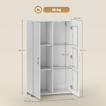 HOMCOM High Gloss Sideboard, Display Cabinet with 16-Colour RGB LED Lights and Remote Control, Modern Storage Cupboard with Glass Doors and Shelves for Living Room, Dining Room, Kitchen, White
