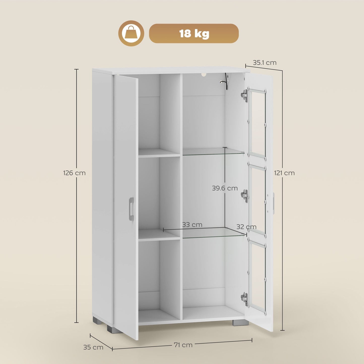 HOMCOM High Gloss Sideboard, Display Cabinet with 16-Colour RGB LED Lights and Remote Control, Modern Storage Cupboard with Glass Doors and Shelves for Living Room, Dining Room, Kitchen, White