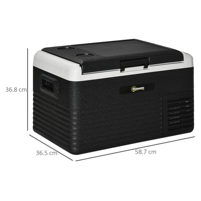 Outsunny 30L Car Refrigerator, Portable Compressor Car Fridge Freezer, Electric Cooler Box with 12/24V DC and 110-240V AC for Camping, Driving, Picnic, Down to -20_