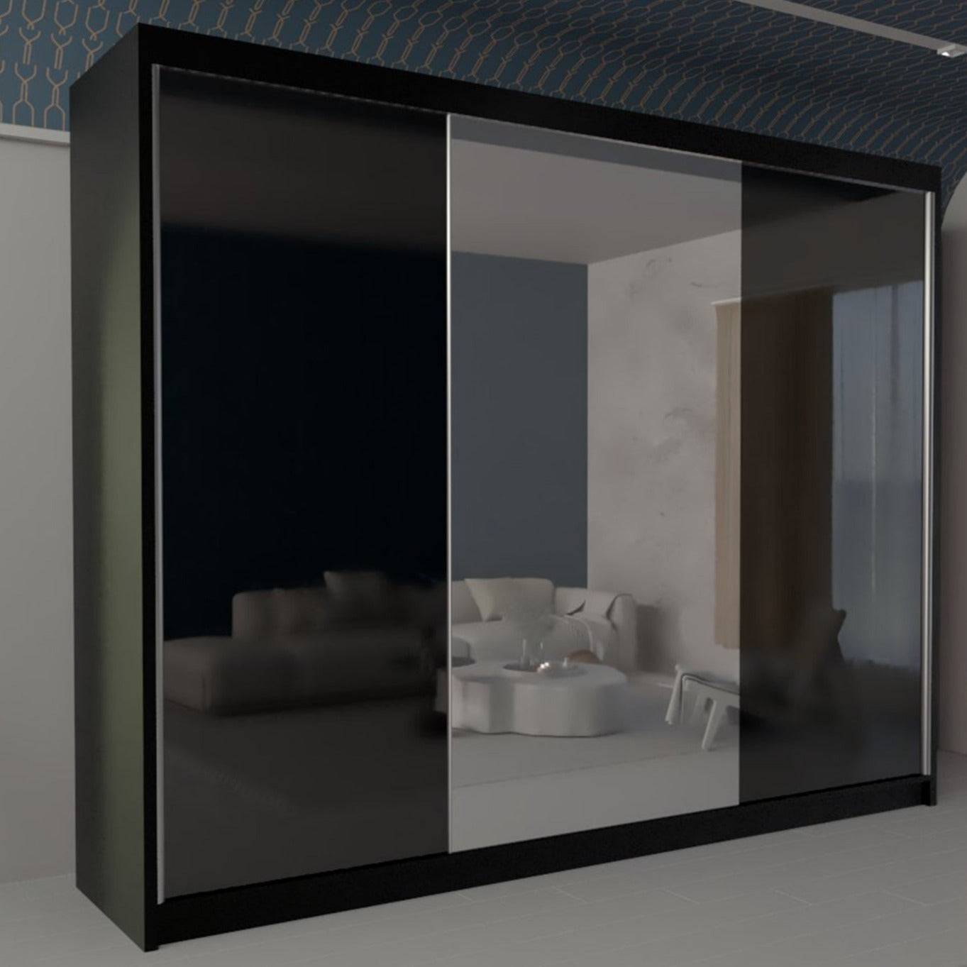 Texas II Sliding Door Large Wardrobe - Black, White