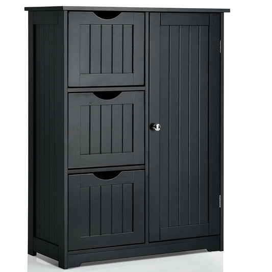 1 Door Freestanding Bathroom Cabinet with 3 Drawers-Black