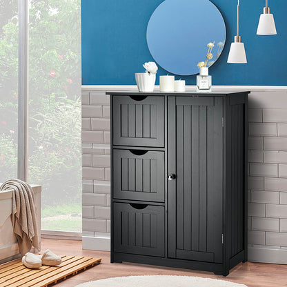 1-Door Freestanding Bathroom Cabinet with 3 Drawers-Black