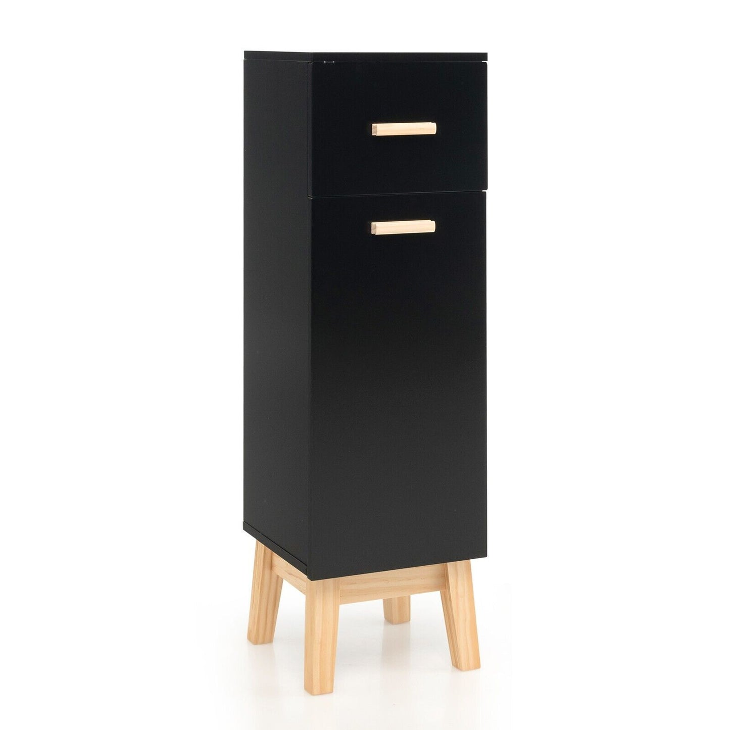 1-Door Freestanding Bathroom Cabinet with Drawer-Black