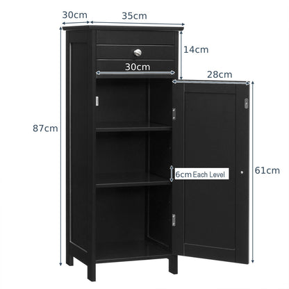 1-Door Freestanding Bathroom Storage Cabinet with Drawer and Adjustable Shelves-Black