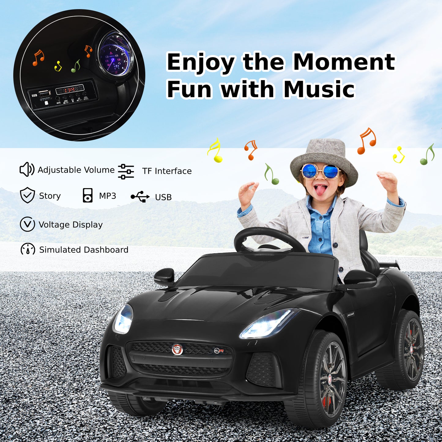 12V Jaguar F-Type SVR Kids Ride On Car with Remote control-Black