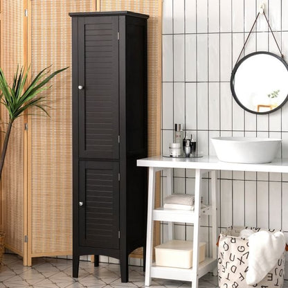 2-Door 160cm High Freestanding Bathroom Cabinet with 5-Tier Shelves-Black